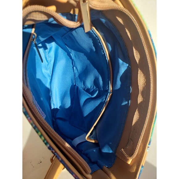 Leoma Lovegrove Art Double Hearts & Palms Crossbody Bag Pink Blue Painted EUC - Picture 13 of 16